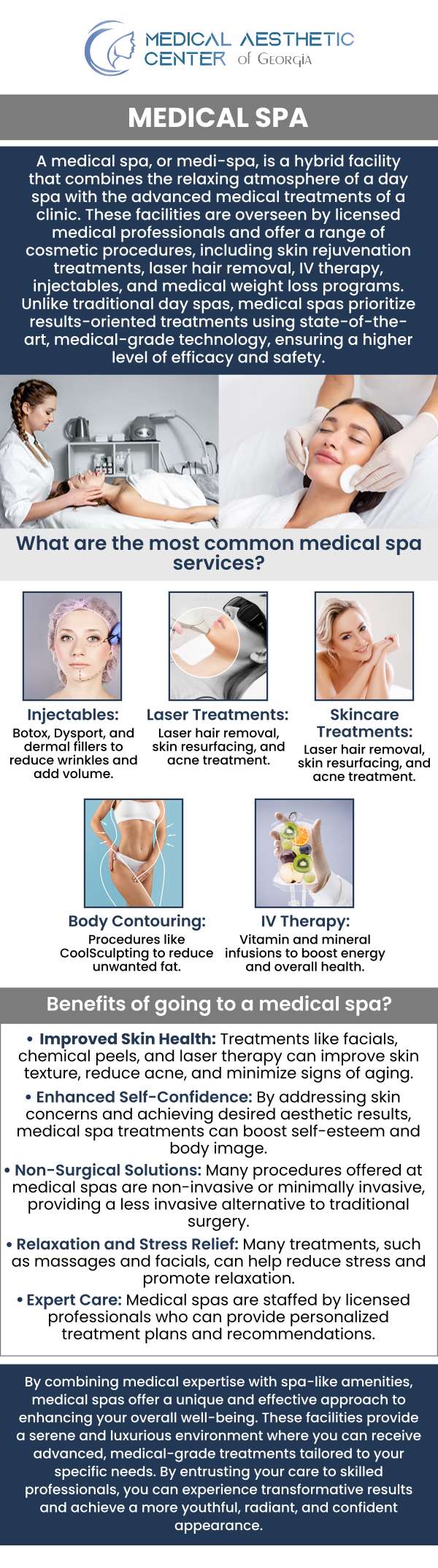 Experience the Medical Aesthetic Center of Georgia, led by Dr. Reuben K. Ellis, where cutting-edge cosmetic treatments are seamlessly blended with a holistic approach to health and wellness. Our mission is to help you achieve natural, lasting beauty by addressing both inner well-being and outer appearance. Trust Dr. Reuben K. Ellis and our compassionate, innovative team to provide personalized care that enhances your confidence and supports your total health. For more information, contact us or request an appointment online. We are conveniently located at 1425 Georgia Ave Suite 201C, Macon, GA 31201.