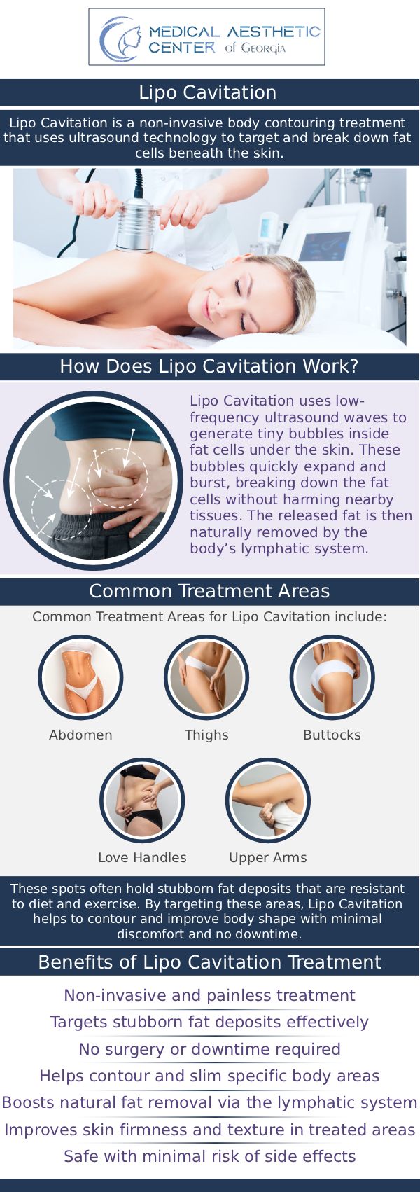Common questions asked by clients: What is Ultra Cavitation, and how does it work for fat reduction? How does cavitation break down fat cells without surgery? What areas of the body can be treated with Ultra Cavitation? How many sessions are needed for best results? For more information, contact us or request an appointment online. We are conveniently located at 1425 Georgia Ave Suite 201C, Macon, GA 31201.